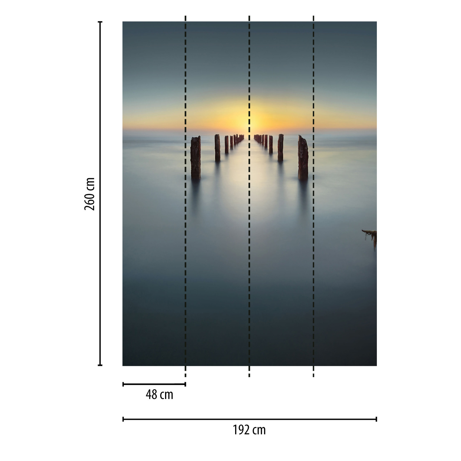             Fotomurali Lago al tramonto con pontile - Blu, Giallo
        