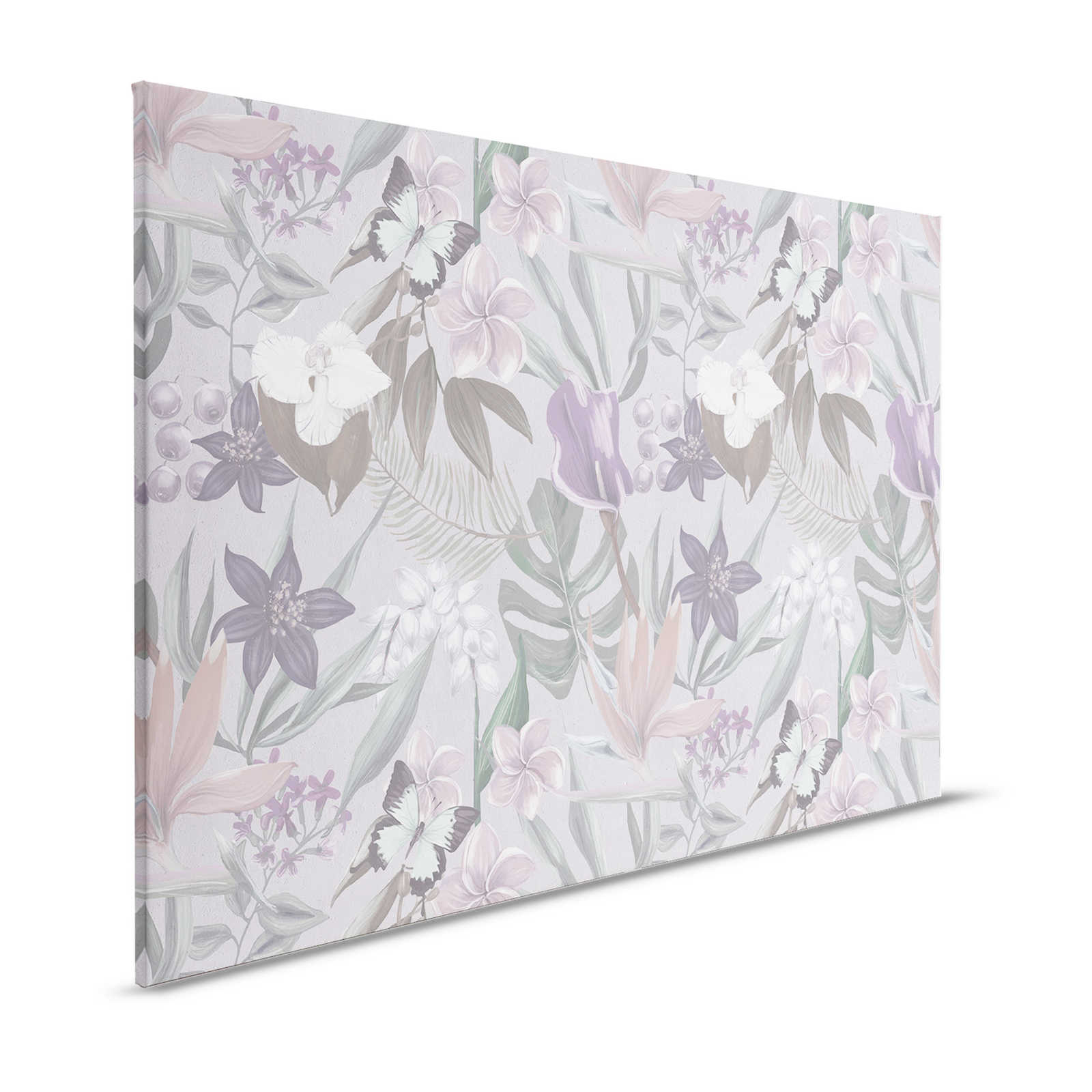 Pittura su tela Jungle floreale disegnata | rosa, bianco - 1,20 m x 0,80 m
