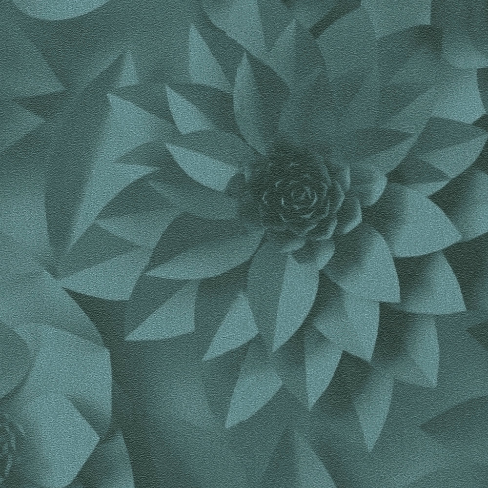             Carta da parati 3D con fiori di carta, motivo grafico floreale - Verde
        