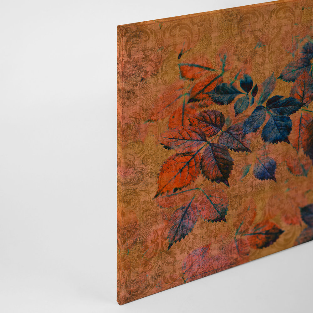             Indian summer 2 - Flowers canvas picture in natural linen structure with warm atmosphere - 0,90 m x 0,60 m
        