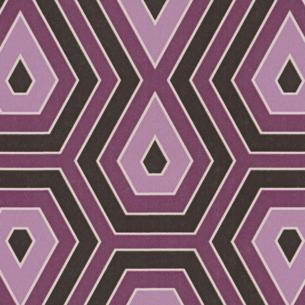             Pattern wallpaper purple & old pink with graphic retro design - purple, black
        