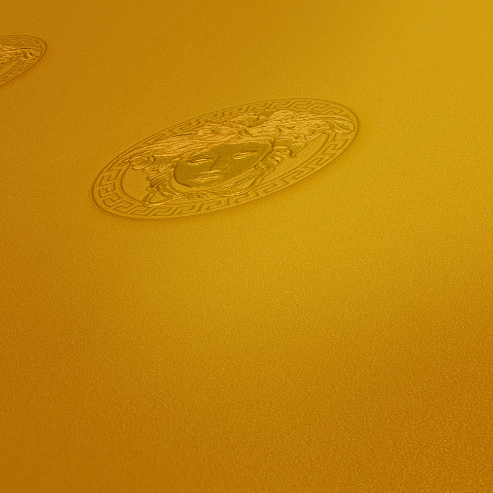             Gouden VERSACE vliesbehang met Medusa-motief - metallic
        