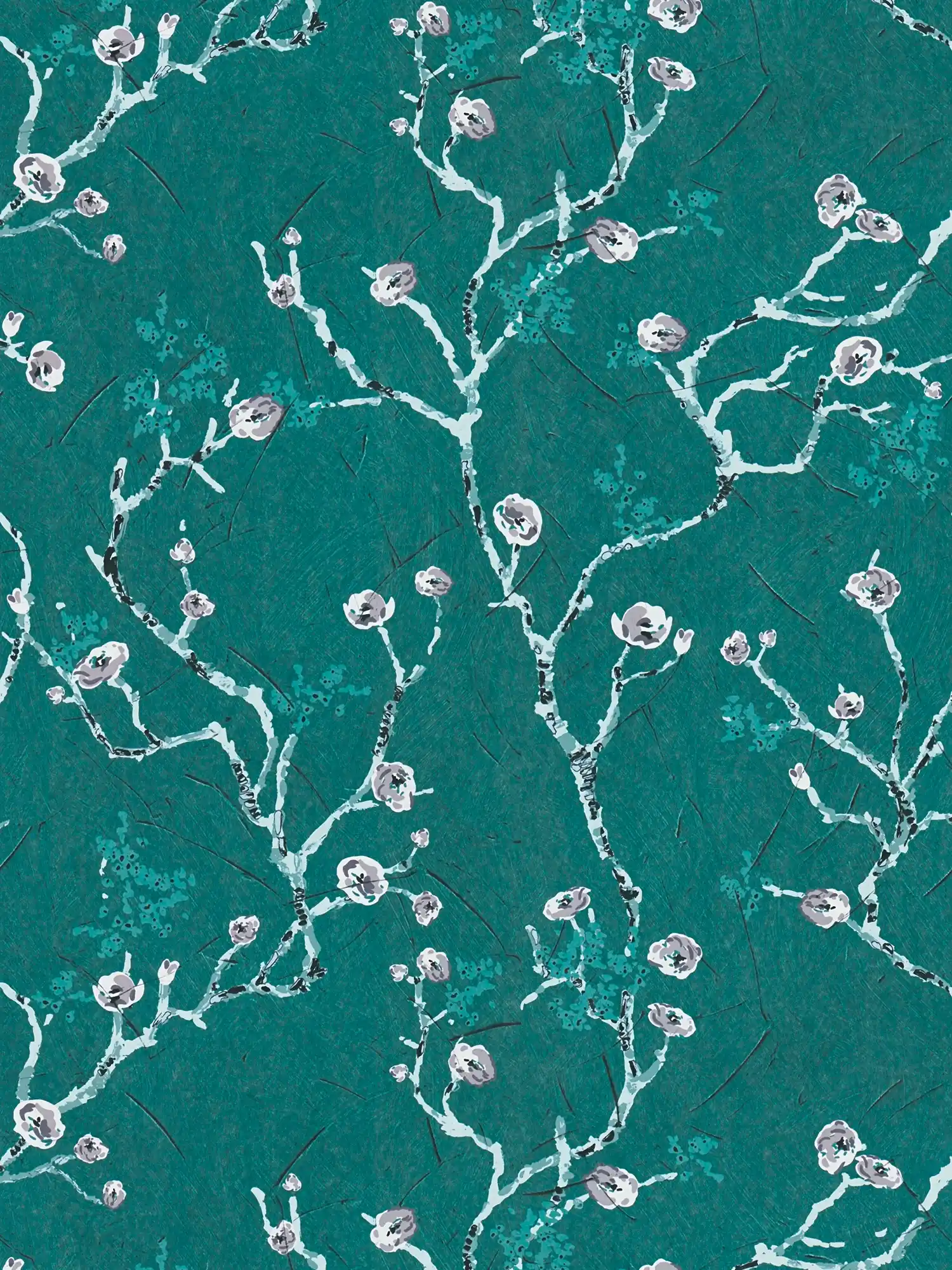Dark green wallpaper with flowers motif in Asia style
