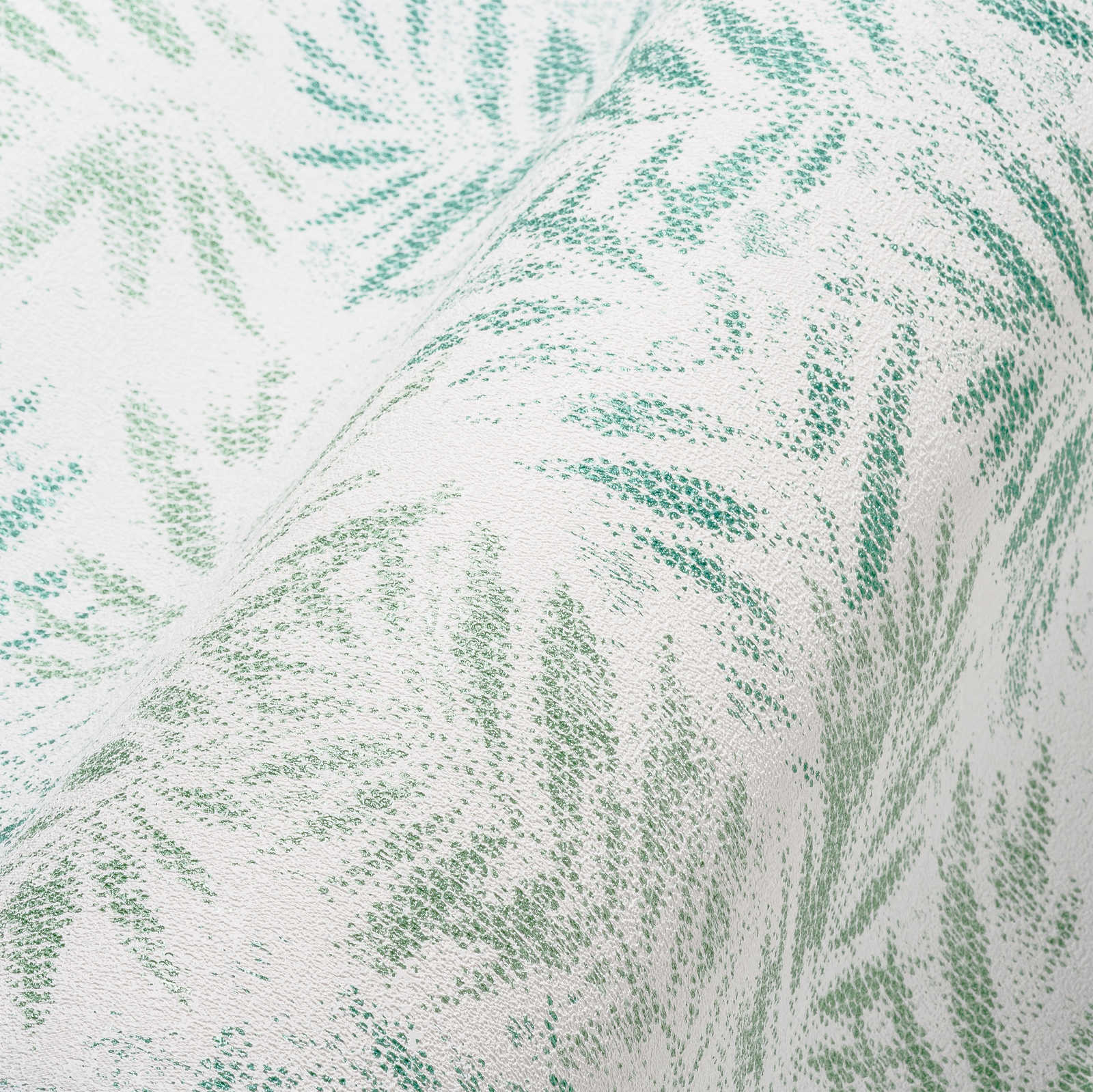             Papel pintado con motivo de hojas y estructura brillante - blanco, verde
        