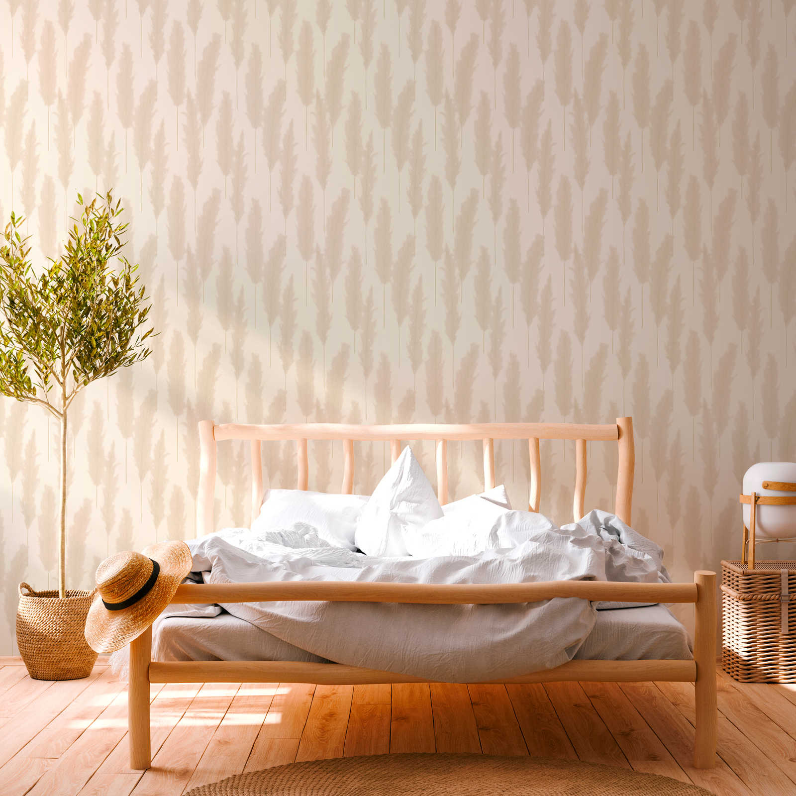             Wallpaper with lampbush grass design - beige, cream
        