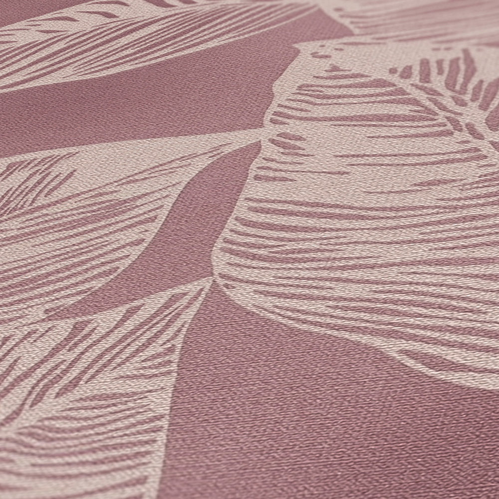             Carta da parati in tessuto non tessuto senza PVC con motivo a foglie - rosa, crema
        