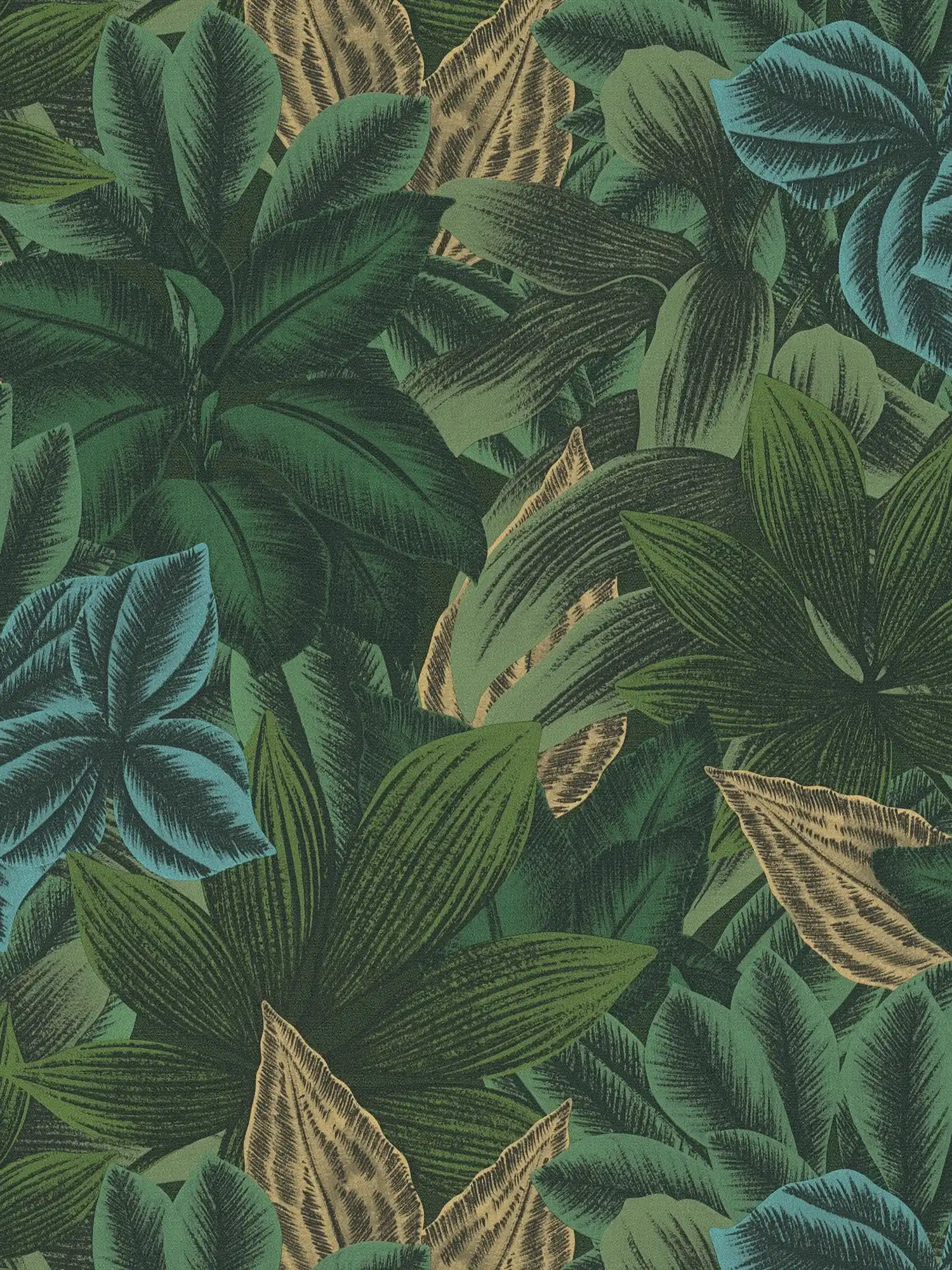Papier peint jungle avec motif de feuilles tropicales - vert, jaune
