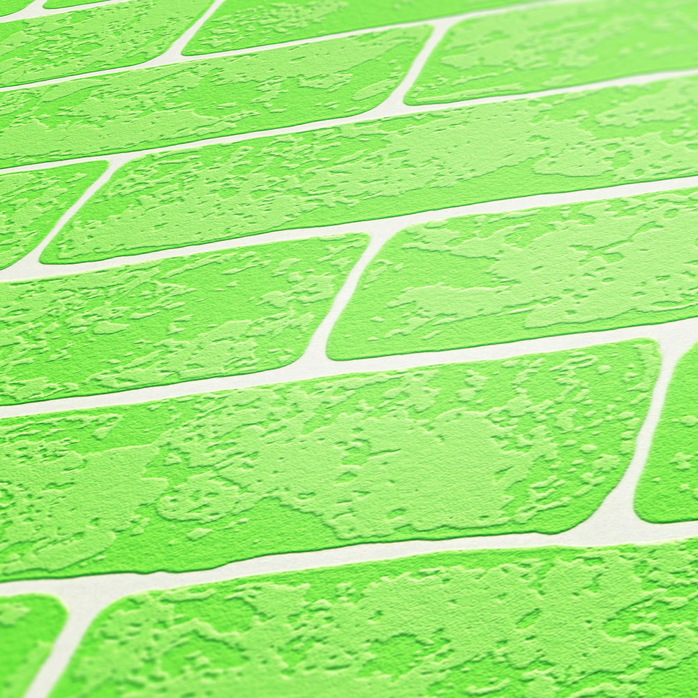             Vliesbehang stenen muur met 3D structuur - groen, wit
        