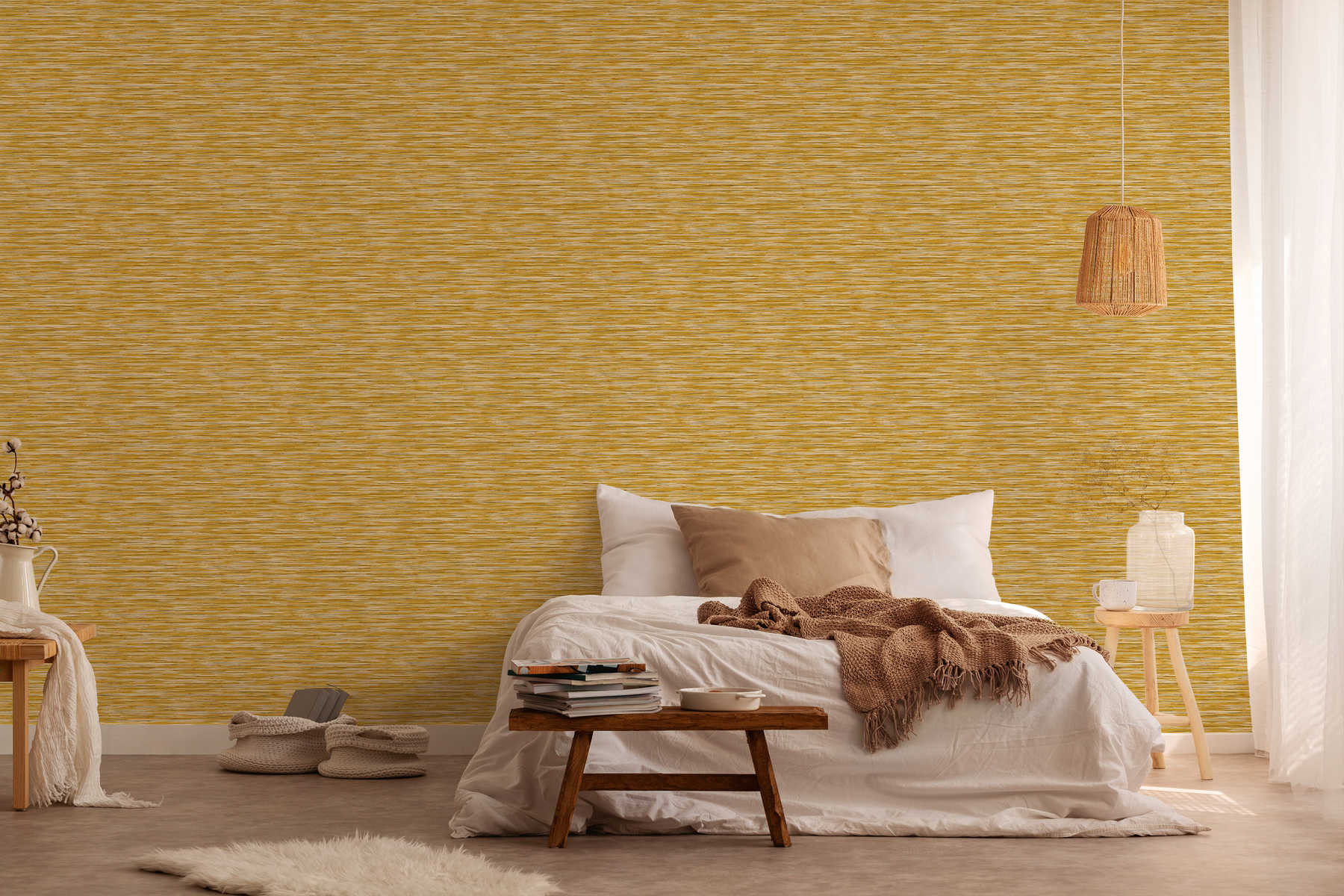             Mottled pattern wallpaper with natural colour hatching - yellow
        