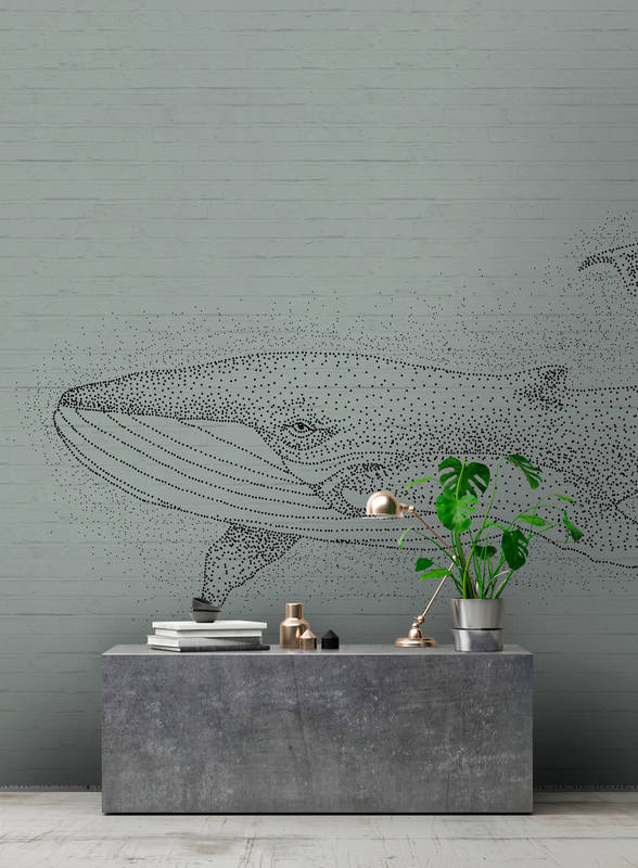             Papel pintado de piedra con motivo de ballena en estilo dibujo
        