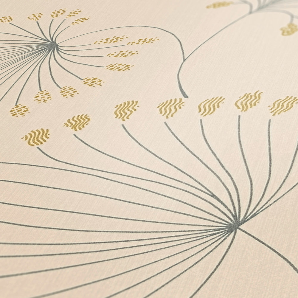             Papier peint intissé moderne avec motif de feuilles & effet doré - beige
        