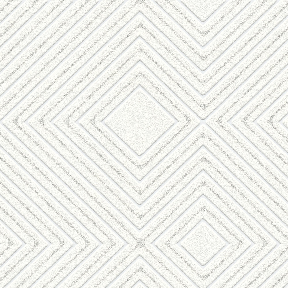             Behang met geometrisch patroon & metaaleffect - wit
        