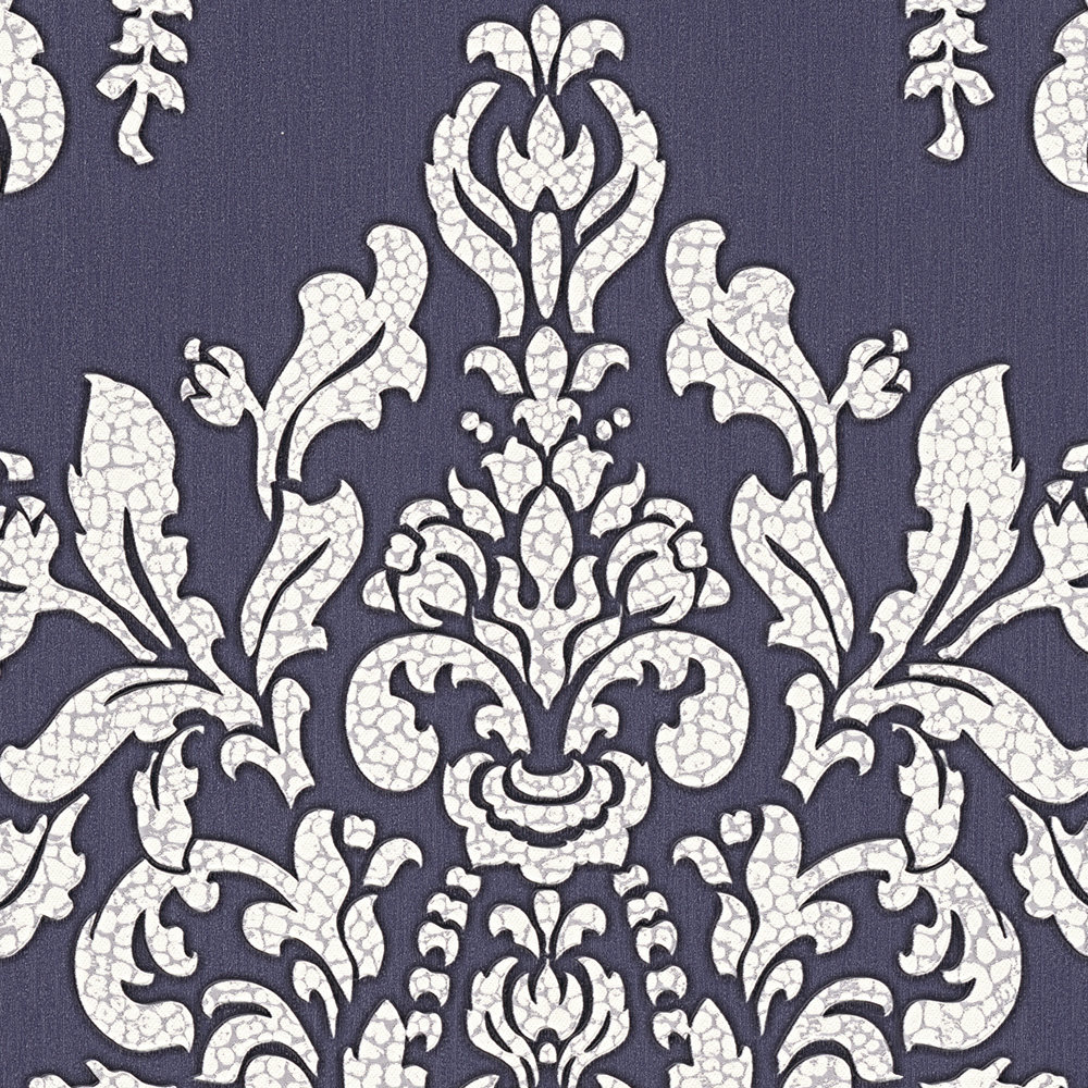            Papel pintado ornamental con efecto craquelado - metálico, violeta
        