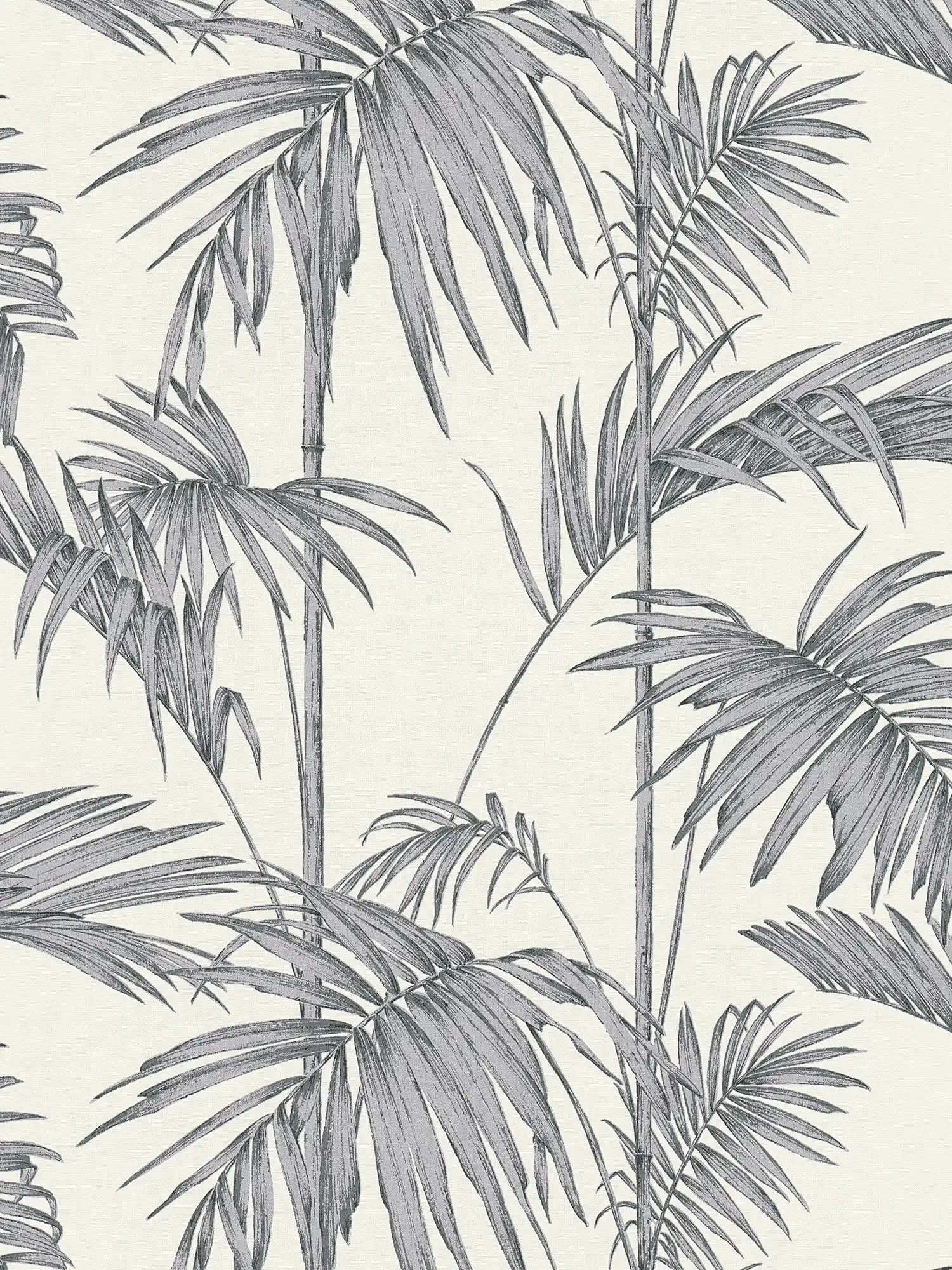 Natuurlijk behang palmbladeren, bamboe - grijs, zilver, wit
