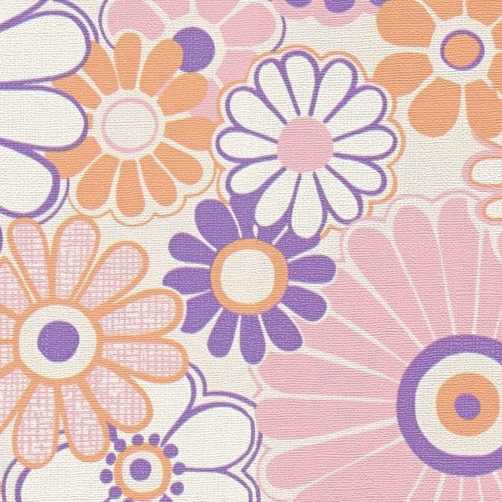             Carta da parati non tessuta a trama leggera con motivi floreali - viola, arancione, rosa
        