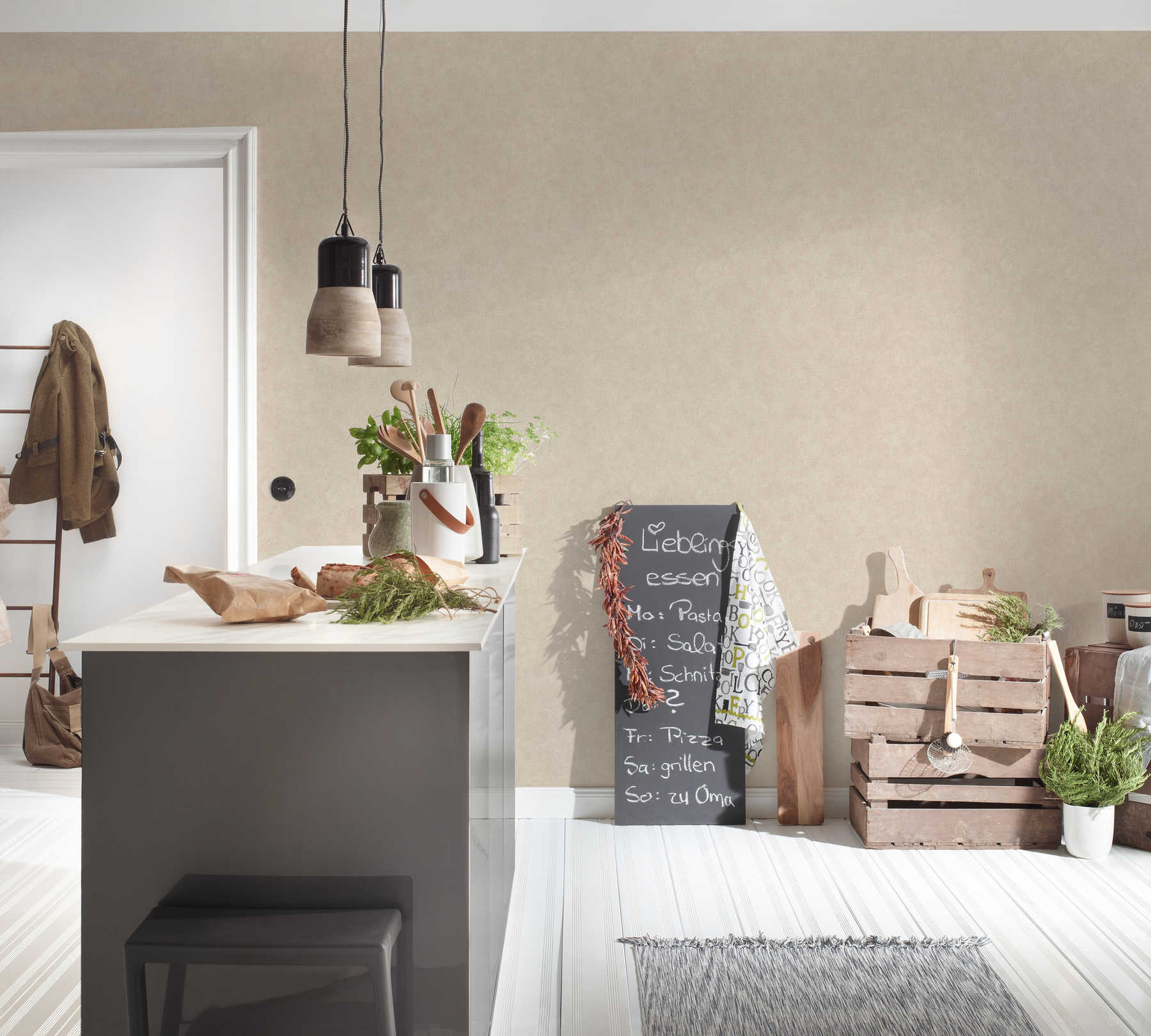             wallpaper beige uni colour hatching & plaster texture design
        