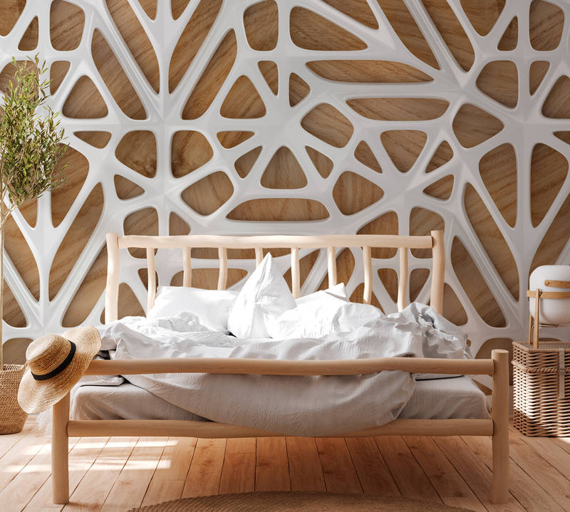             Papel pintado fotográfico de madera de diseño moderno en 3D - blanco, marrón
        