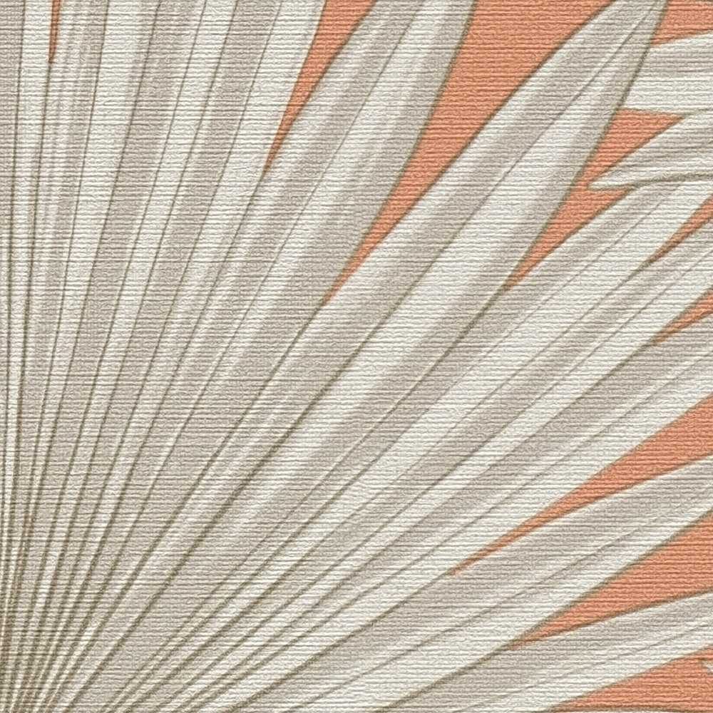             Carta da parati in tessuto non tessuto con foglie tropicali - arancione, grigio, bianco
        
