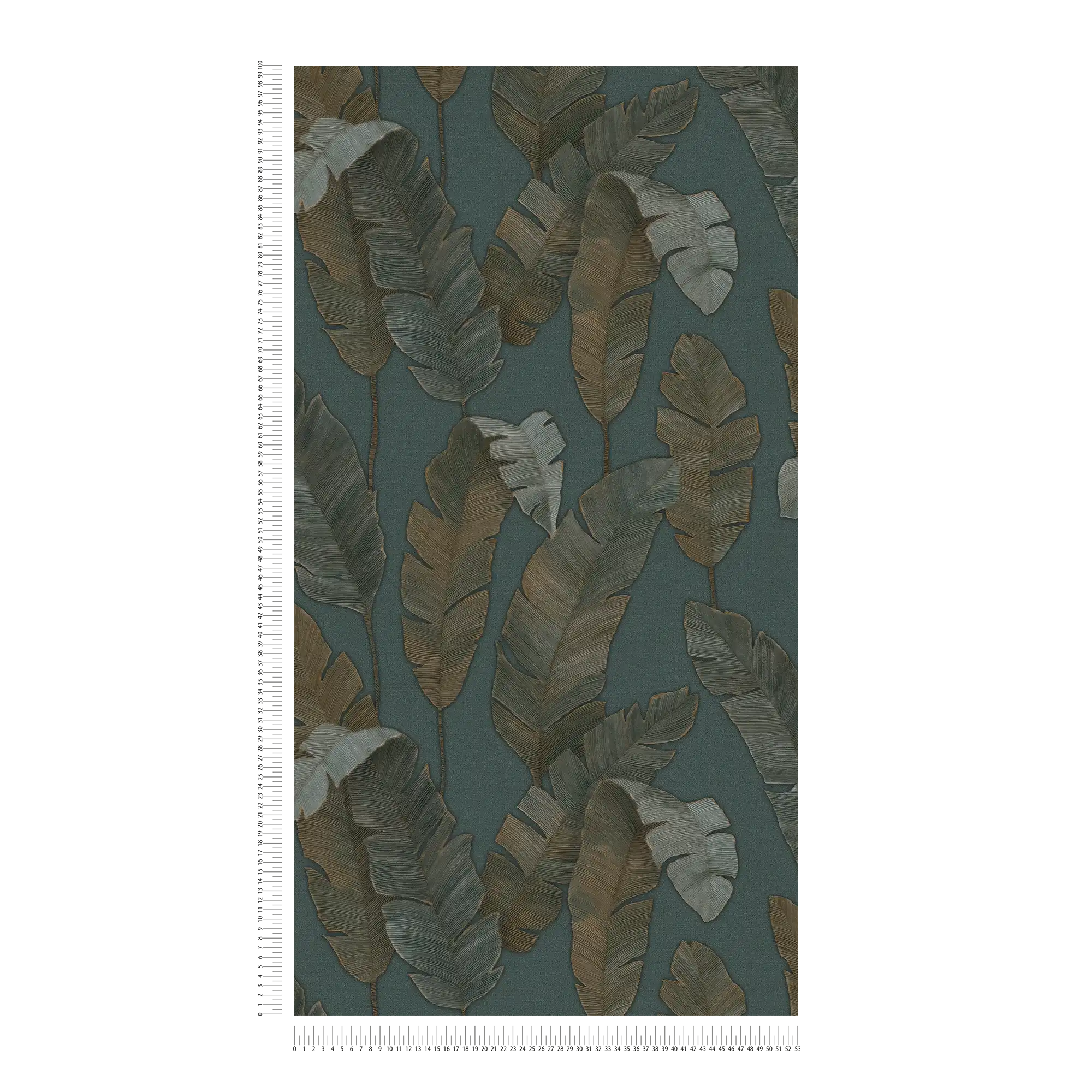             Non-woven wallpaper with large palm leaves in dark colour - petrol, green, brown
        