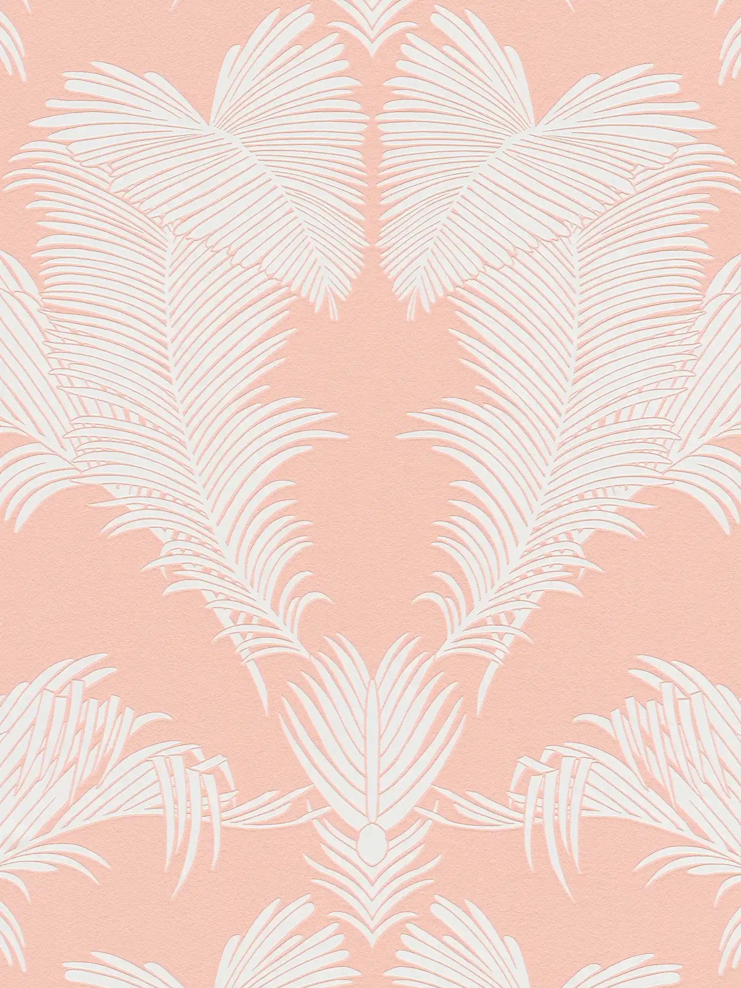 Roze behang met palmbladmotief & structuur reliëf - roze, wit
