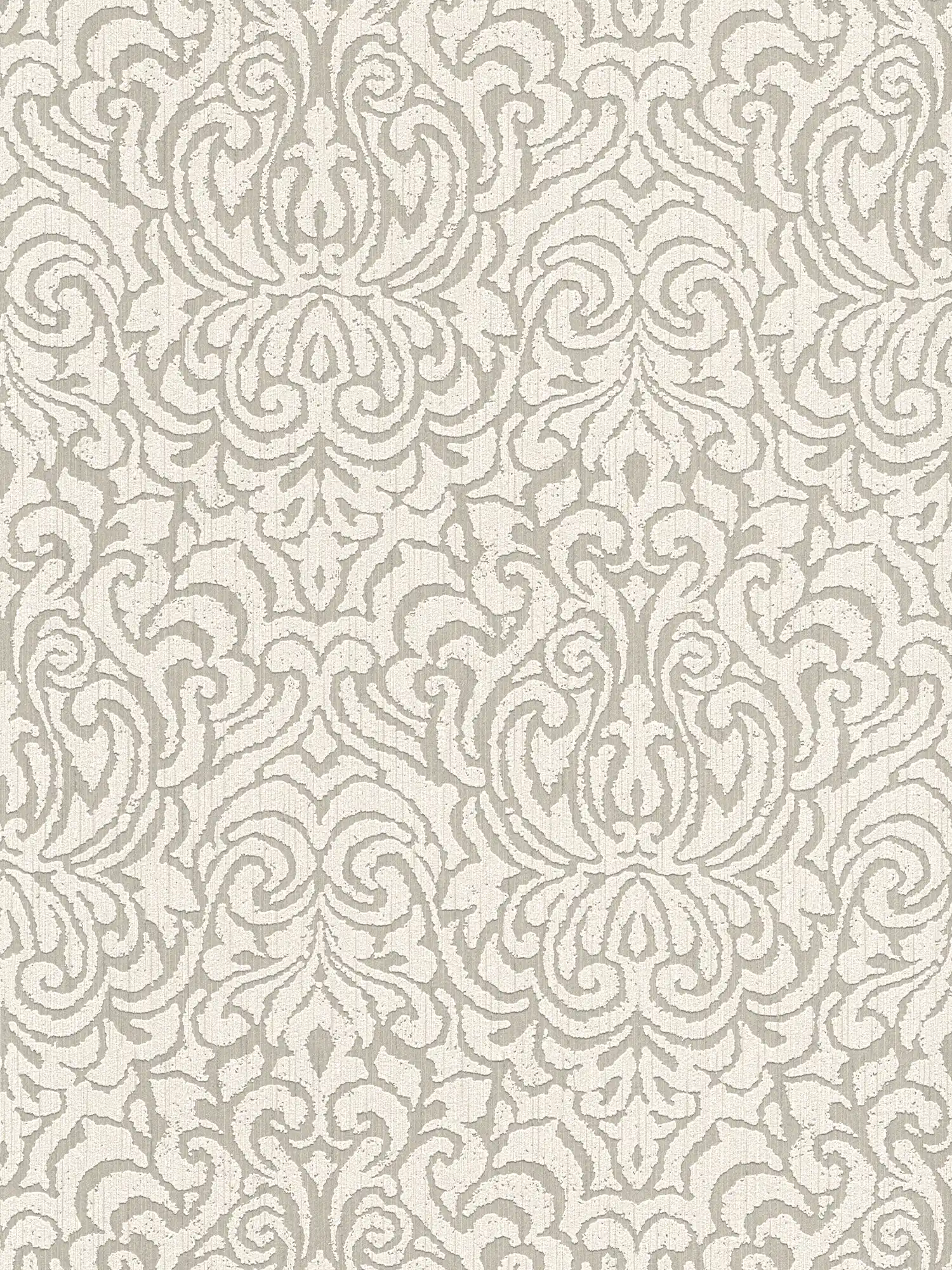 Ornament wallpaper baroque in used look Shabby Chic - beige, cream
