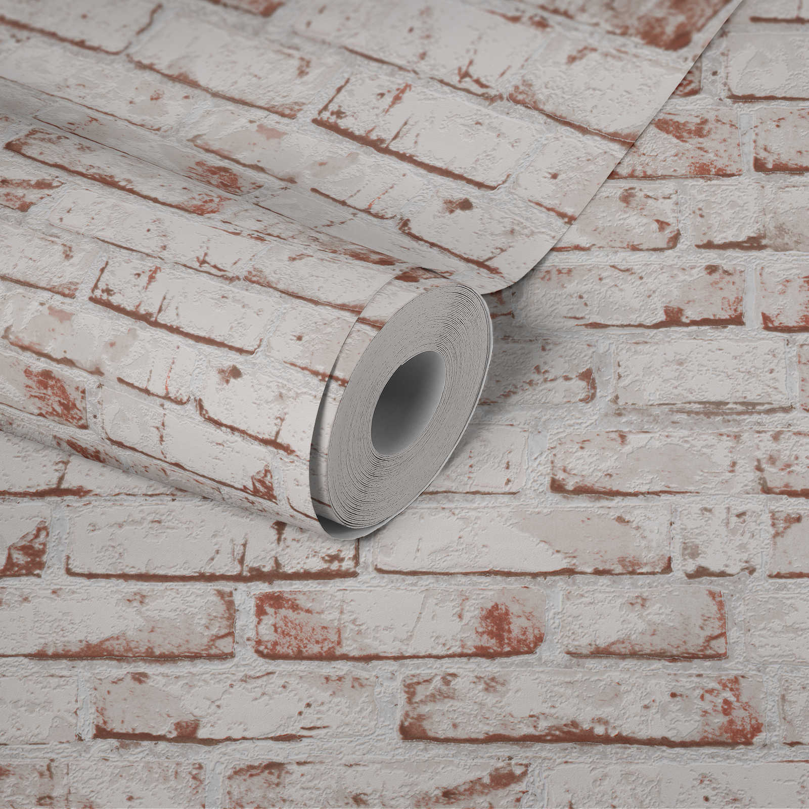             Stone optics wallpaper with rustic brick wall & 3D effect - red, brown, beige
        