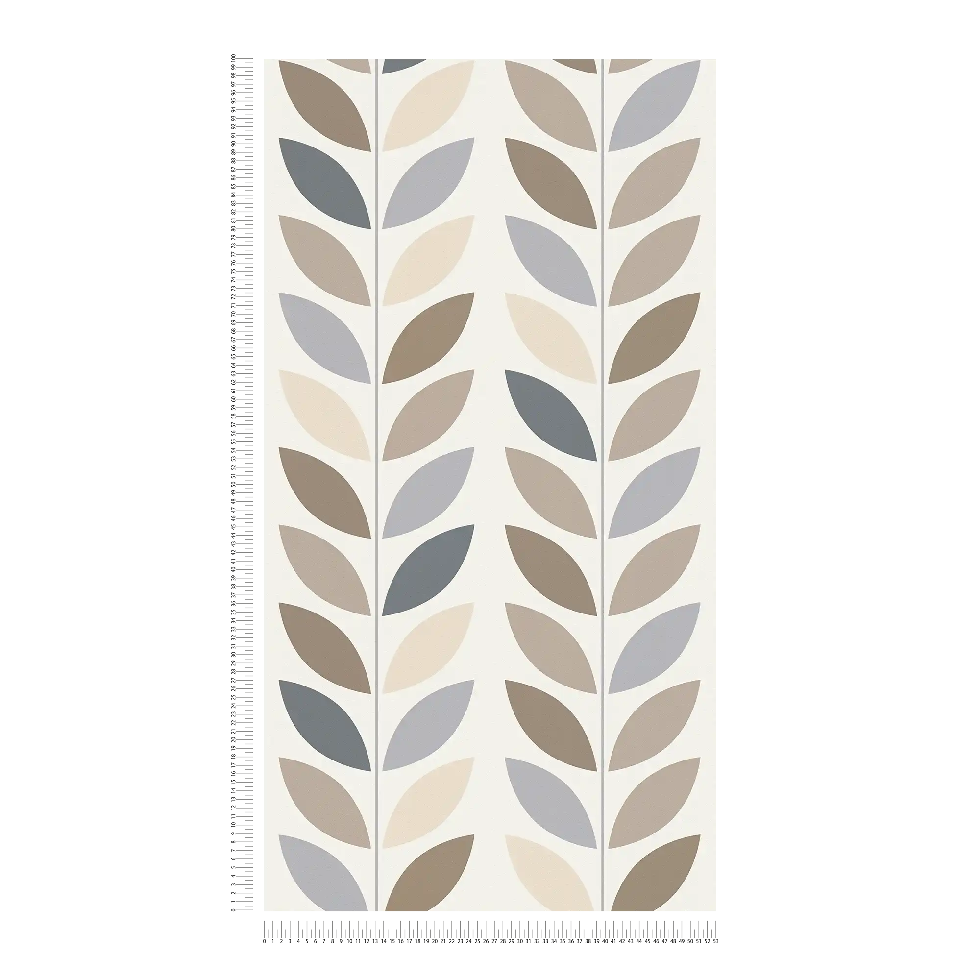             Retro style non-woven wallpaper with leaf pattern - cream, blue, brown
        