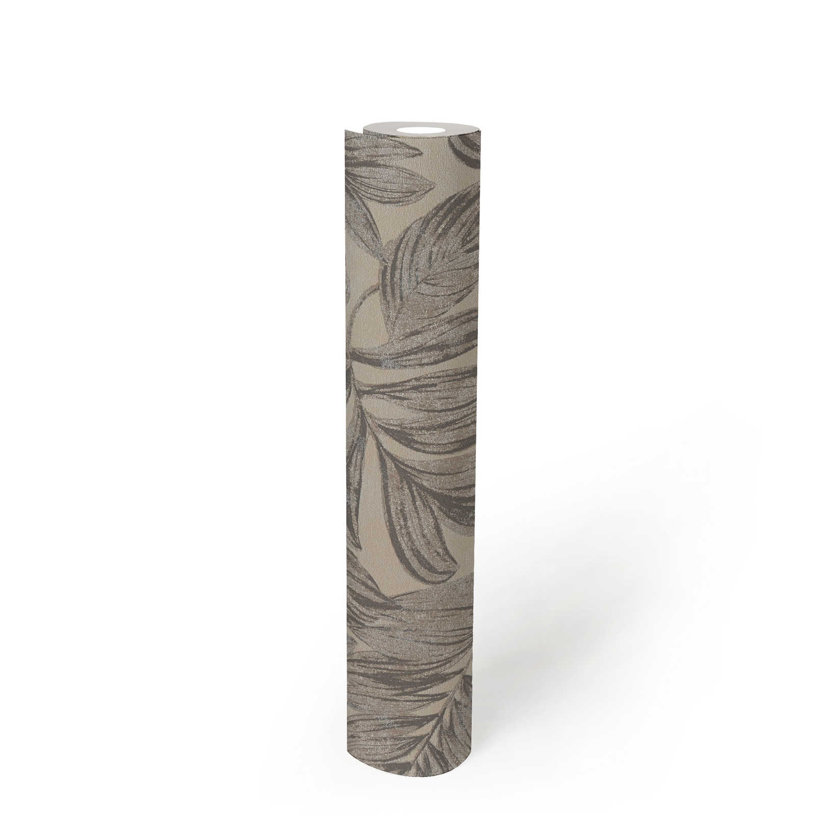             papier peint en papier intissé avec motifs de feuilles de jungle - marron, gris, beige
        