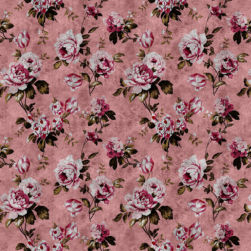 Wild roses 4 - Papel pintado con foto de rosas en estilo retro, rosa en estructura rayada - Rosa, Rojo | Estructura no tejida
