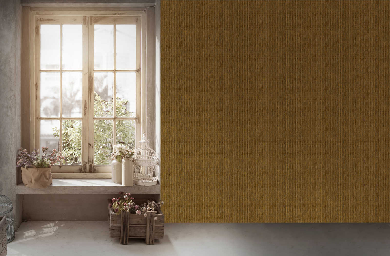             Wallpaper with raffia mats design - brown, yellow
        