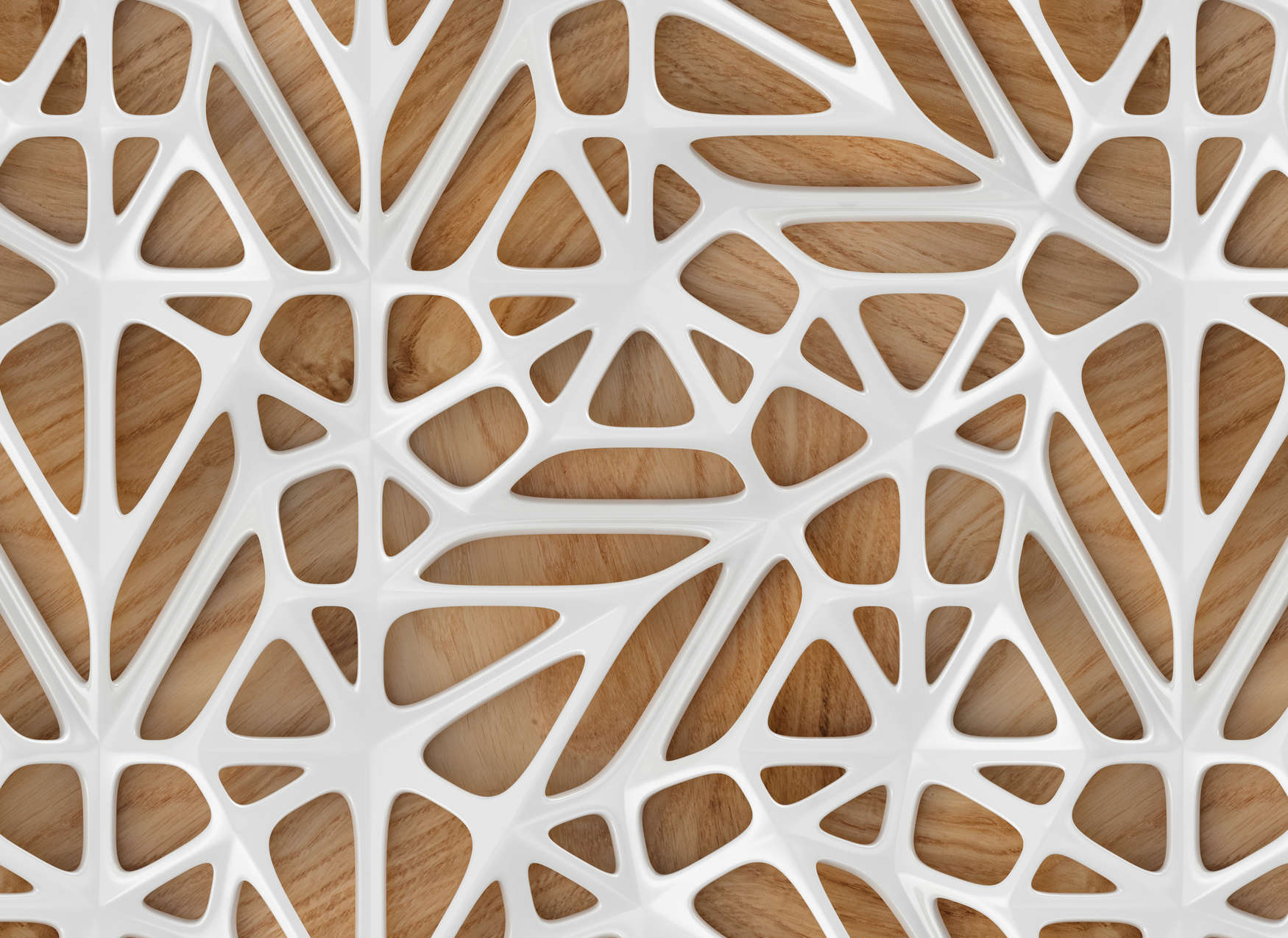             Hout effect behang modern 3D design - wit, bruin
        