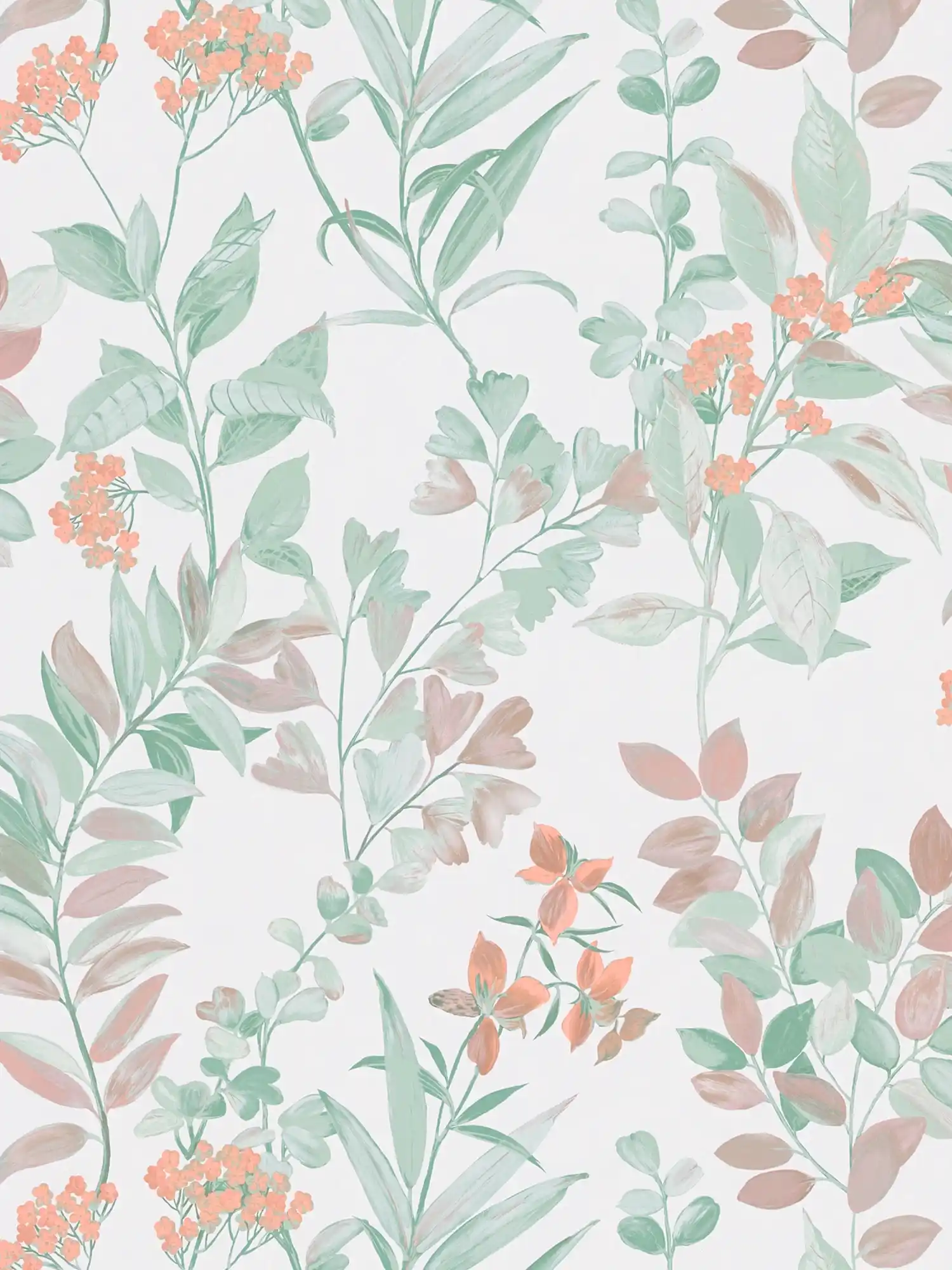 Non-woven wallpaper with floral pattern - multicoloured, green, white
