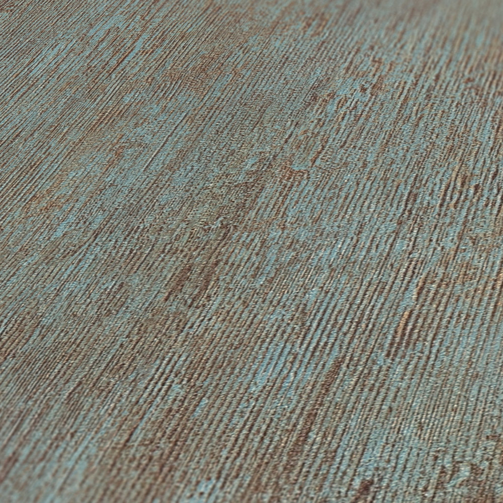             Papel pintado no tejido aspecto usado y efecto óxido - marrón, turquesa
        