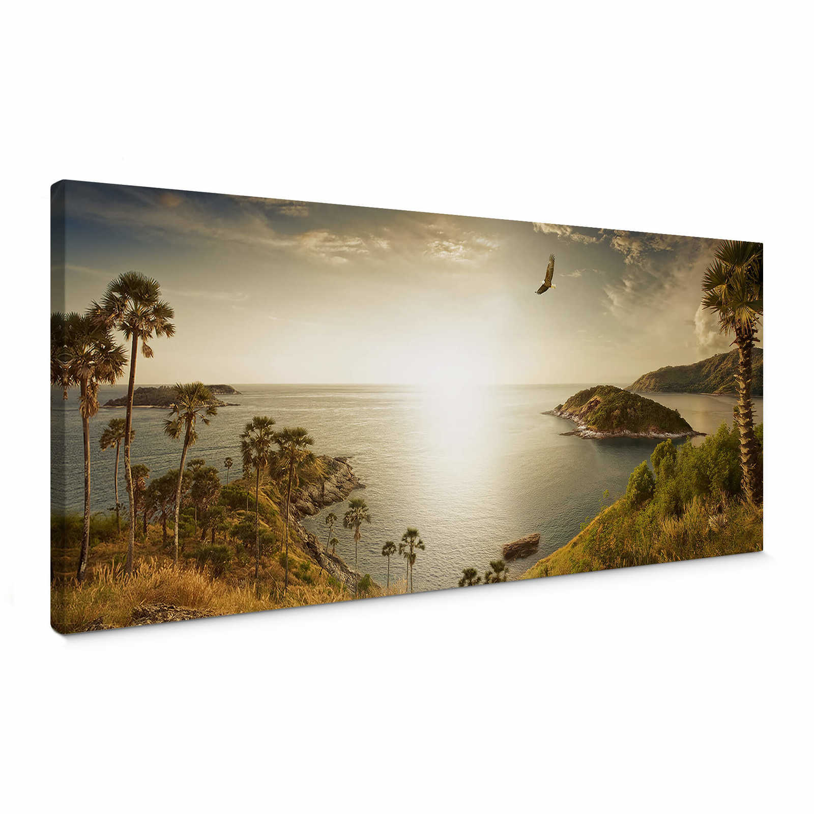 Panoramic canvas print of a sunset and tropical sea
