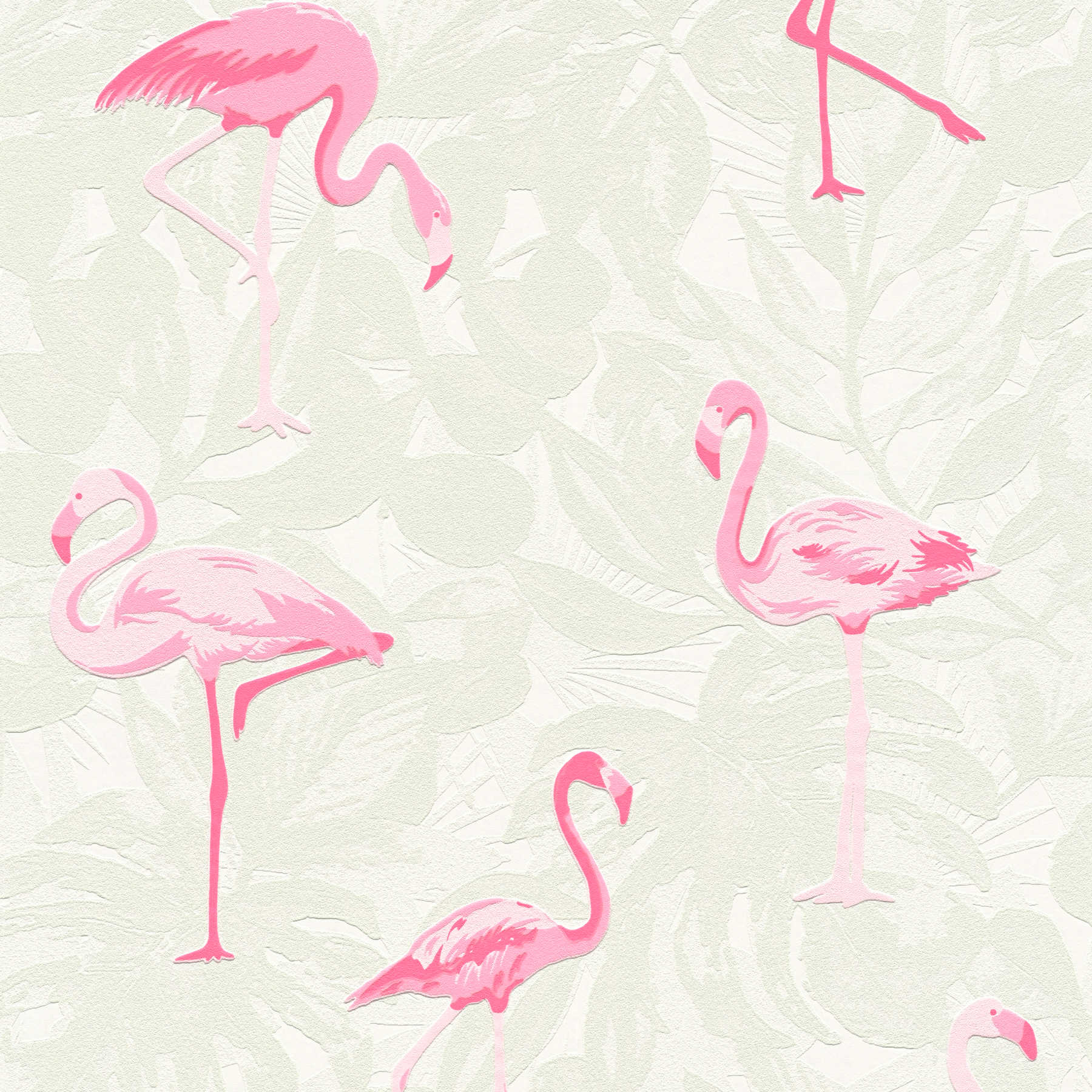         Flamingo wallpaper with tropical leaves - pink, cream
    