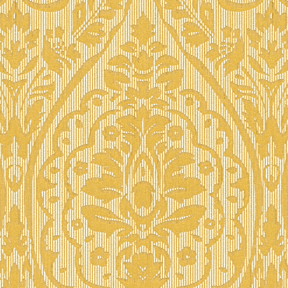             Vliesbehang met structuur design & ornament patroon - geel
        