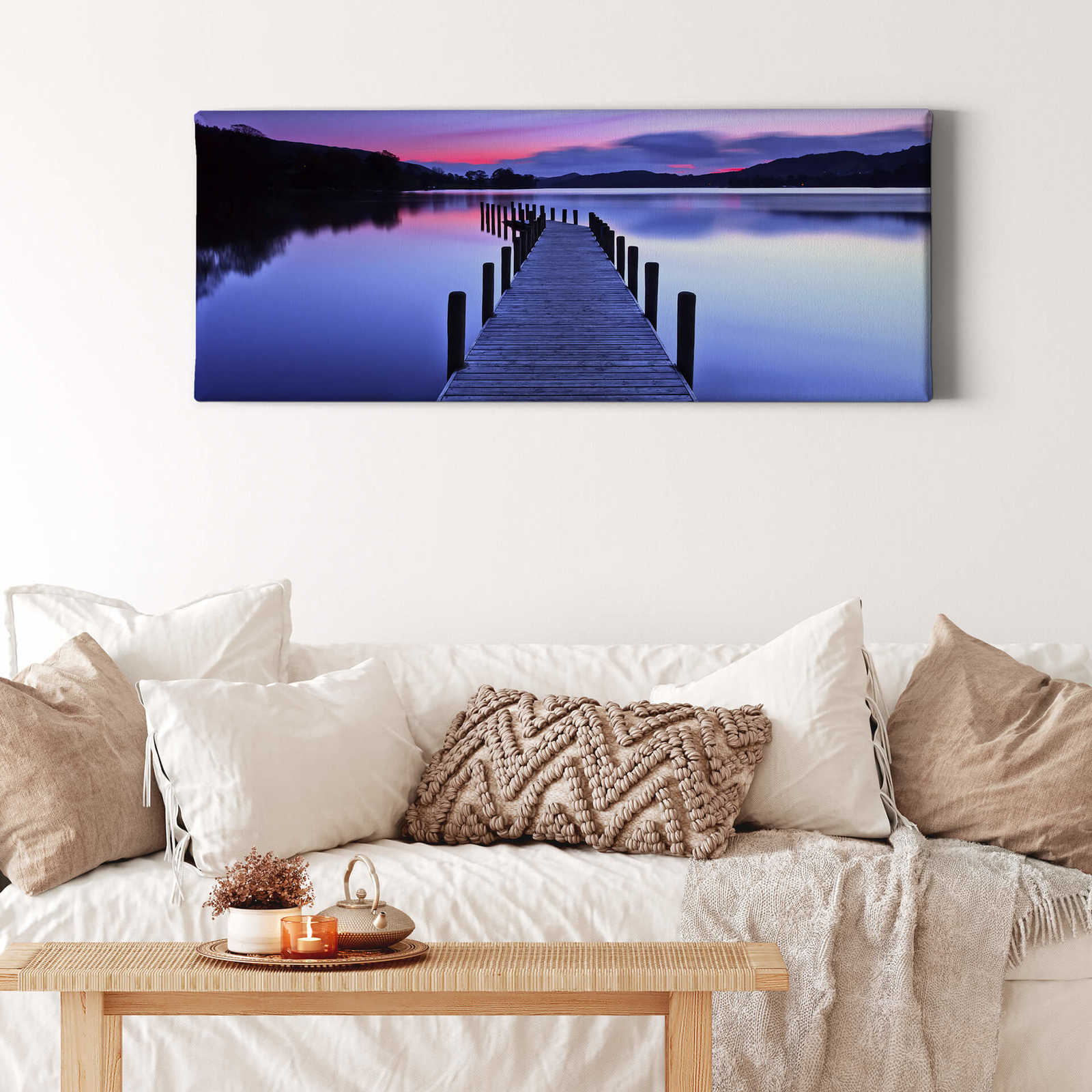             Panoramic canvas picture lake view in purple
        