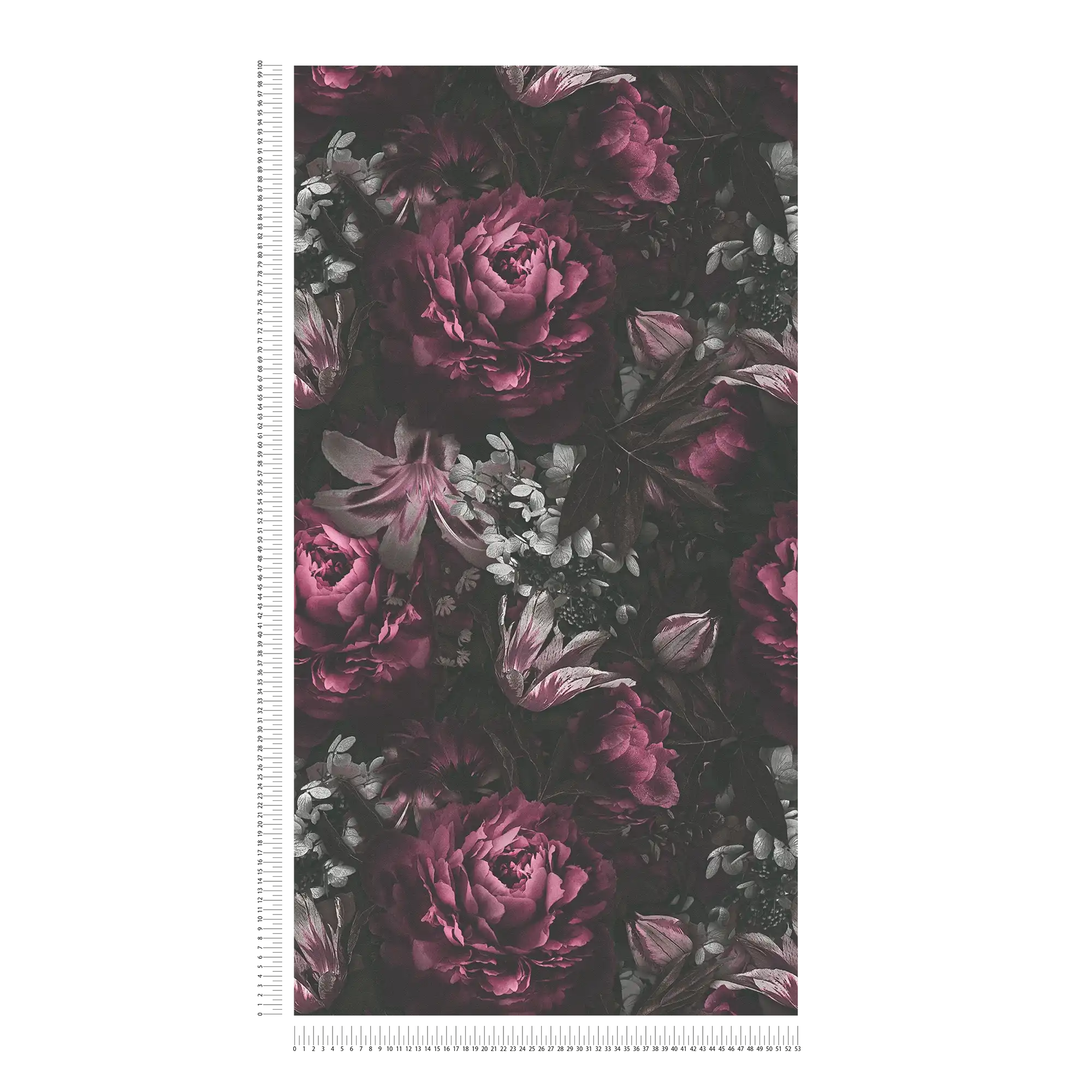             papel pintado rosas y tulipanes en estilo clásico - rosa, gris
        