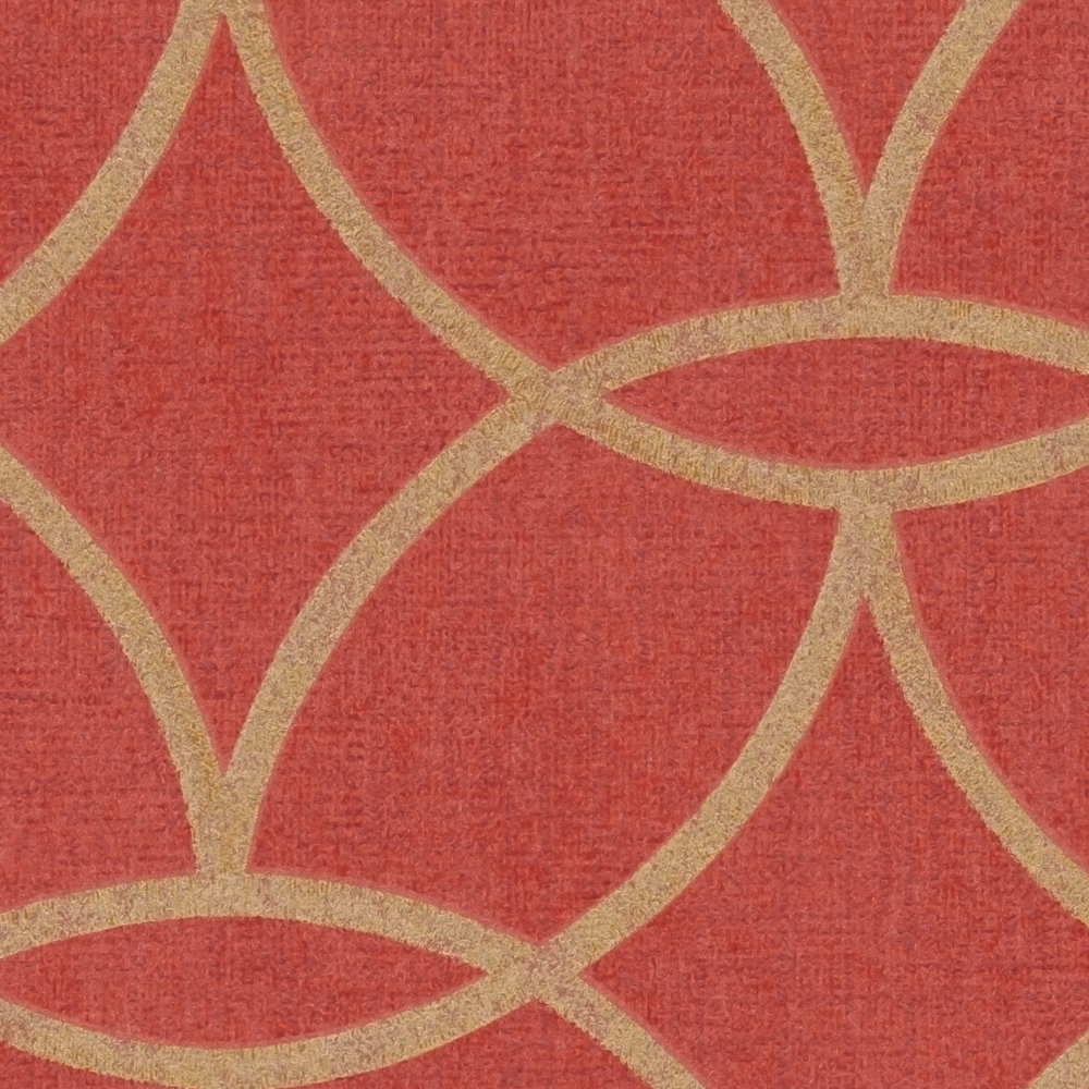             Papel pintado no tejido con motivos geométricos dorados y efecto brillo - rojo, dorado
        