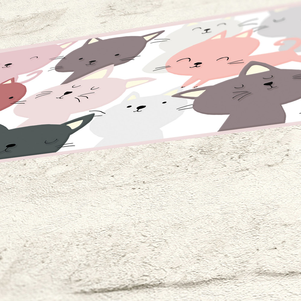             Papel pintado para niñas, cenefa autoadhesiva "Amigos del gato" - rosa, gris, morado
        