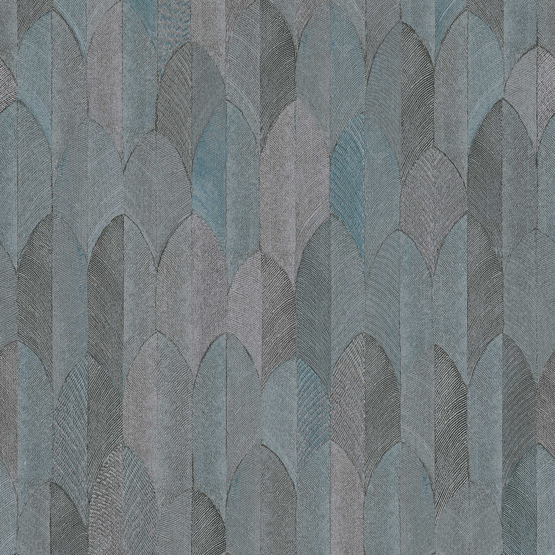 Papier peint design symétrique avec effet métallique - gris, bleu, noir
