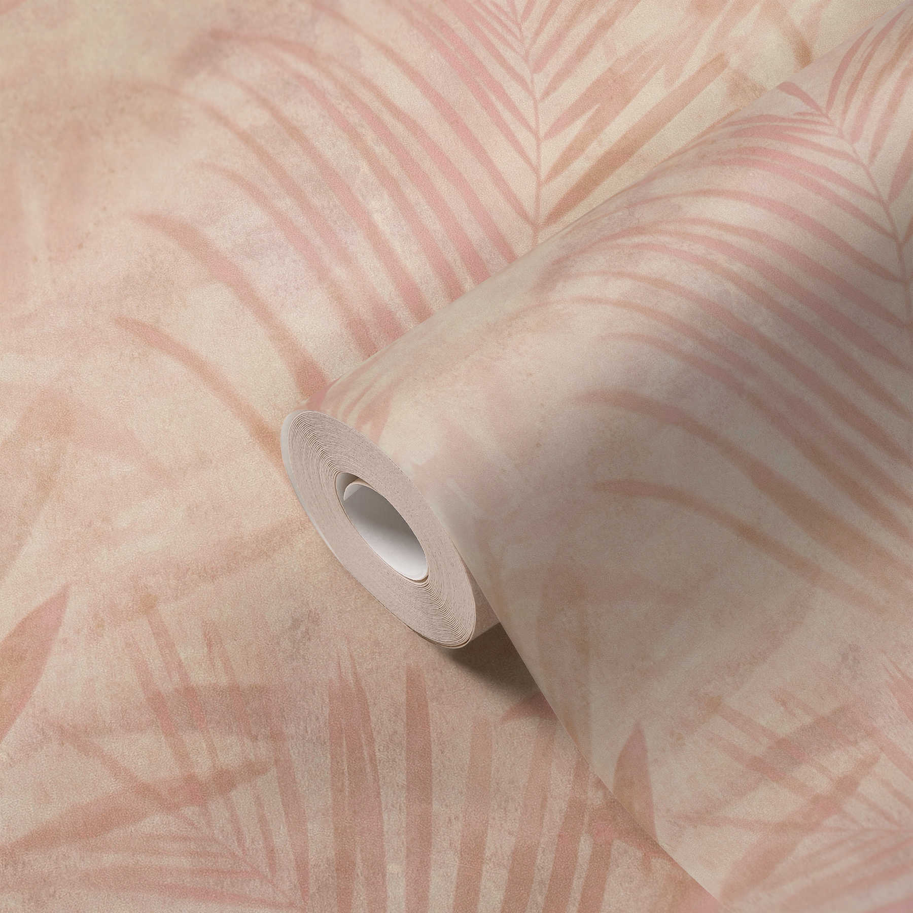             Wallpaper palm tree pattern in linen look - pink, beige, cream
        