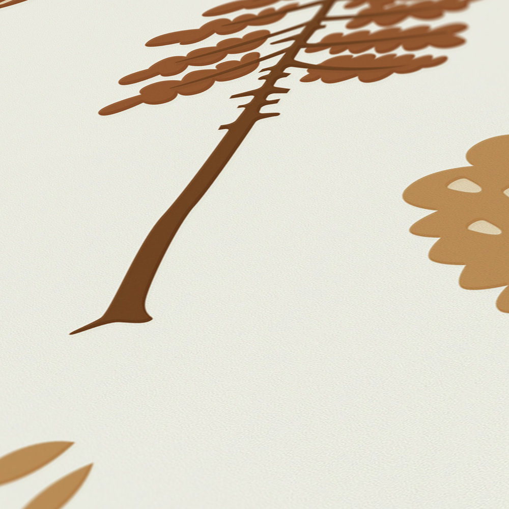             Carta da parati non tessuta a motivi forestali con alberi autunnali - crema, marrone
        