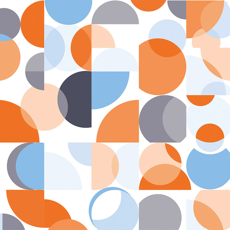 Papier peint rétro, motif graphique & couleurs vives - bleu, orange, blanc
