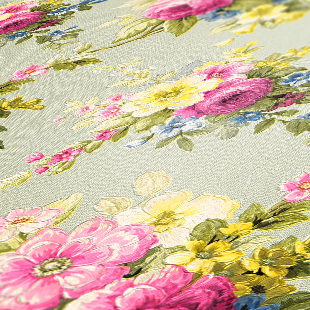             Flowers wallpaper peonies in vintage style - colourful, green
        
