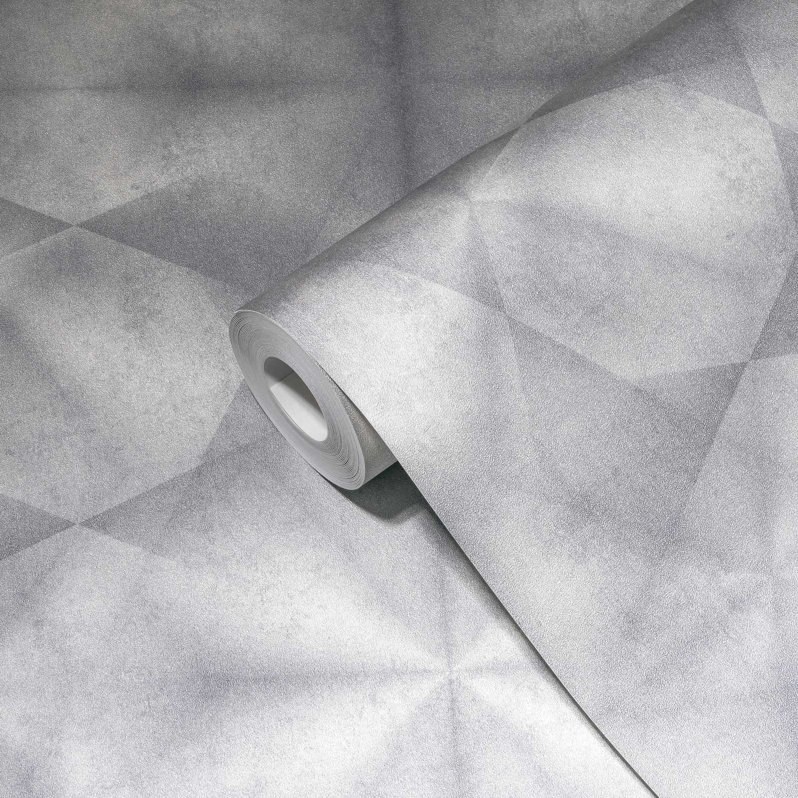             Grijs behang met caleidoscoop patroon met 3D effect - grijs, metallic
        