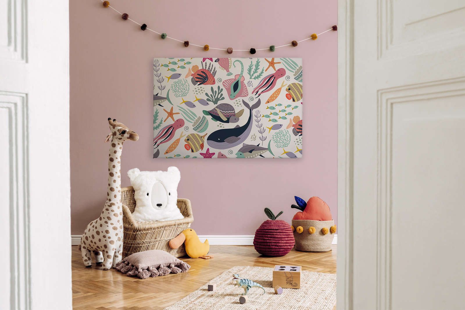             Canvas for children's room with underwater animals - 120 cm x 80 cm
        