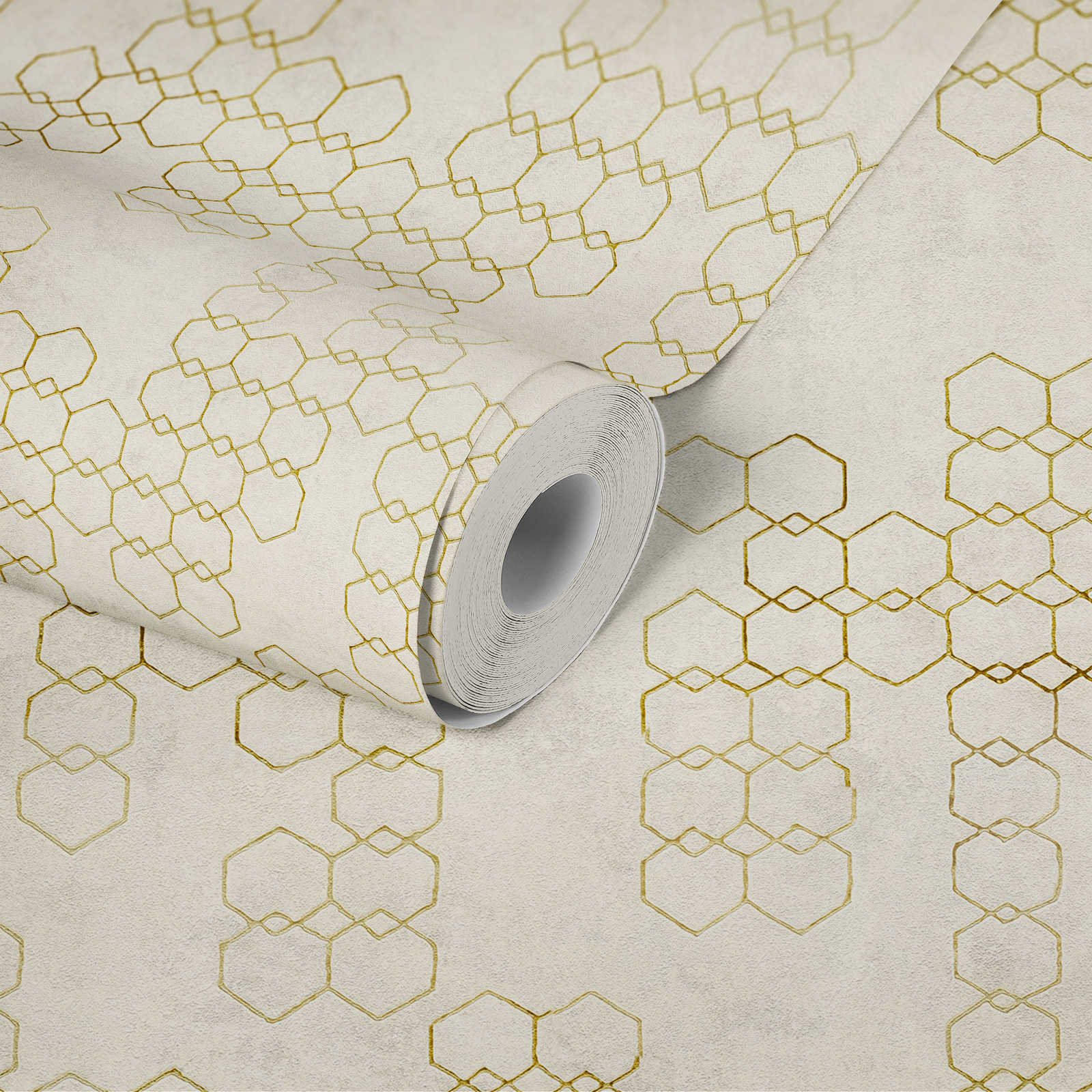             Geometric pattern wallpaper in industrial style - cream, gold, grey
        