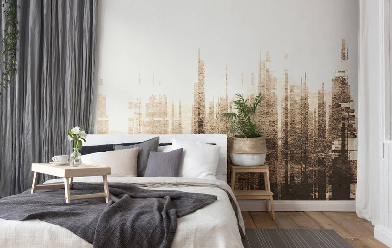             Photo wallpaper line design, abstract skyline - beige, white, black
        