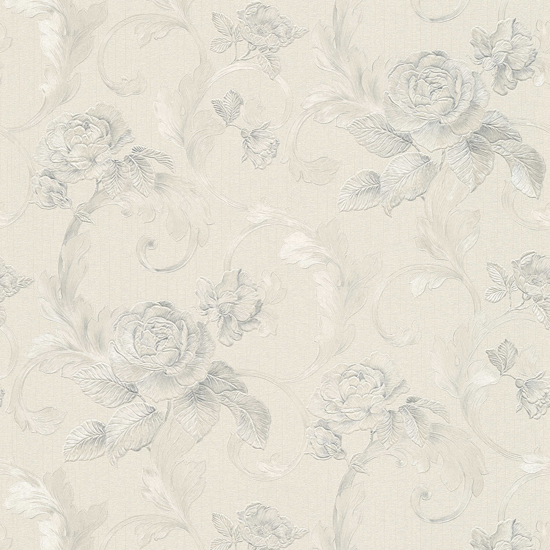 Floral wallpaper elegant roses with metallic effect - grey
